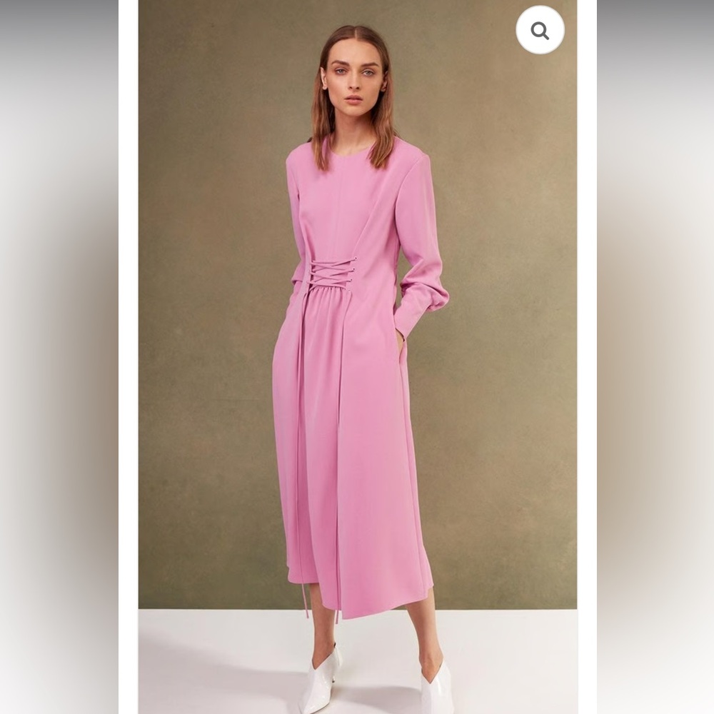 TIBI Crepe Pink Corset Lace Up Midi Dress Size 6